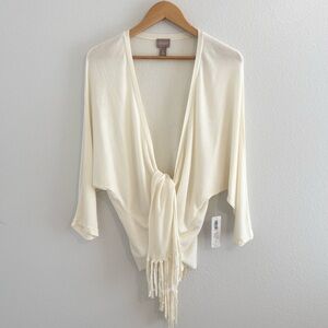 Chico’s Touch of Cashmere Fringe Tie Front Cardigan Modern Ecru Size 2 (L/XL)
